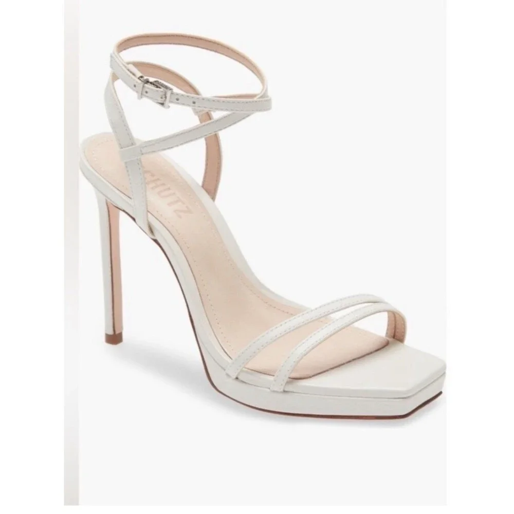 Schutz Tersa Stiletto Heels size 7.5B White Leather Square Toe Party Shoes